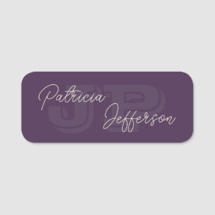Modern lila violett elegant handskriven monogram namnbricka