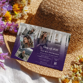 Modern lila violett minimalistiskt foto studenten inbjudningar