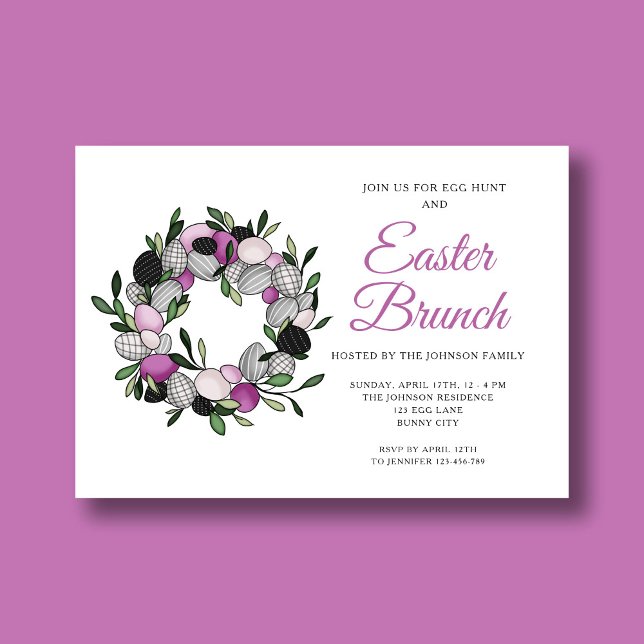 Modern Lila Wandan Påsk Brunch Inbjudningar (Modern Purple Wreath Easter Brunch Invitation)