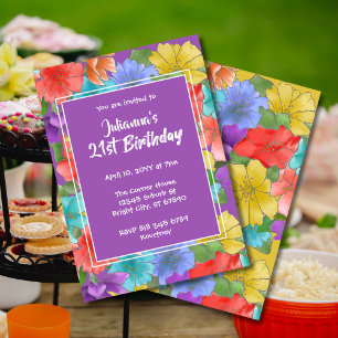 Modern Lila Watercolor Blommigt 21:a födelsedagen Inbjudningar