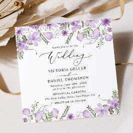 Modern Lila Watercolor Blommigt Bröllop Inbjudningar