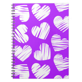 Modern Lila White Doodled Heart Valentine Day Anteckningsbok