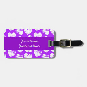 Modern Lila White Doodled Heart Valentine Day Bagagebricka