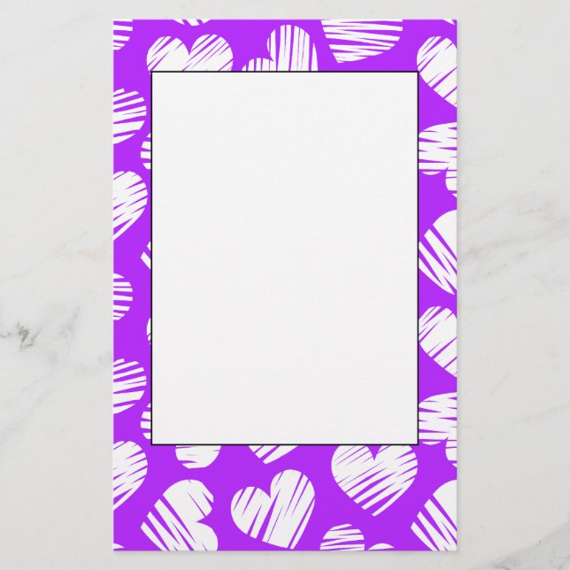 Modern Lila White Doodled Heart Valentine Day Brevpapper (Framsida)