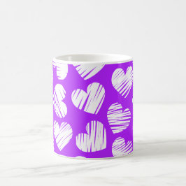 Modern Lila White Doodled Heart Valentine Day Kaffemugg