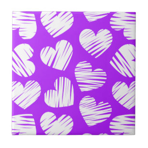 Modern Lila White Doodled Heart Valentine Day Kakelplatta