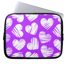 Modern Lila White Doodled Heart Valentine Day Laptop Sleeve