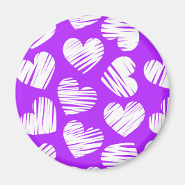 Modern Lila White Doodled Heart Valentine Day Magnet