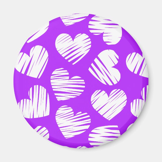 Modern Lila White Doodled Heart Valentine Day Magnet (Framsidan)