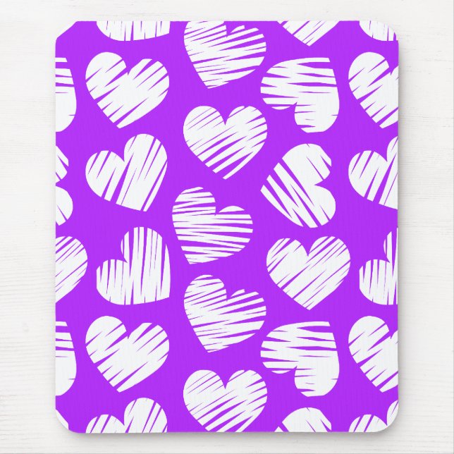 Modern Lila White Doodled Heart Valentine Day Musmatta (Framsidan)
