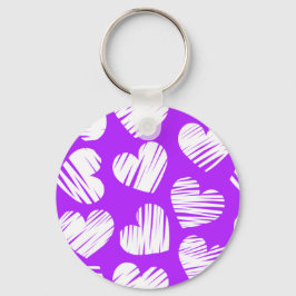 Modern Lila White Doodled Heart Valentine Day Nyckelring