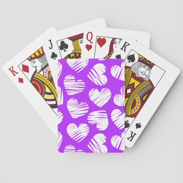 Modern Lila White Doodled Heart Valentine Day Spelkort (Baksidan)