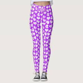 Modern Lila White Doodled Heart Valentine Namn Leggings
