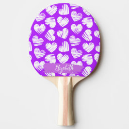 Modern Lila White Doodled Heart Valentine Namn Pingisracket