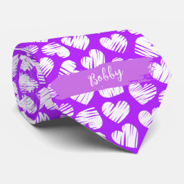 Modern Lila White Doodled Heart Valentine Namn Slips
