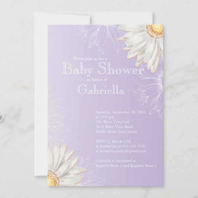 Modern Lila & White Gerbera Daisy Baby Shower Inbjudningar (Framsida)