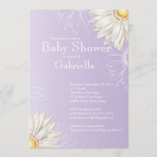 Modern Lila & White Gerbera Daisy Baby Shower Inbjudningar