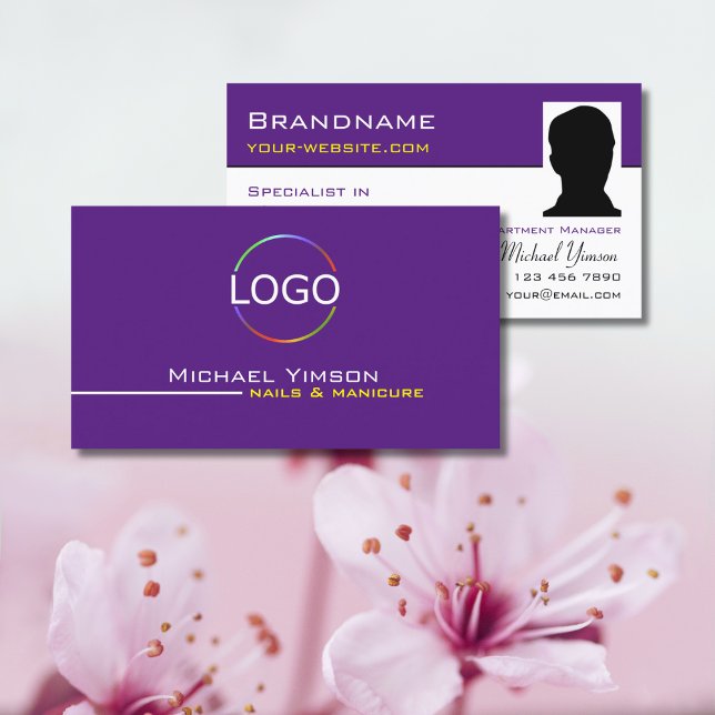 Modern Lila White med Logotyp och fotoProfessionel Visitkort (Skapare uppladdad)