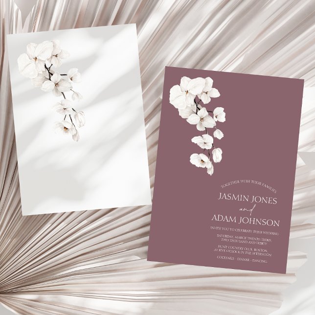 Modern Lila White Orchids Flowers Bröllop Inbjudningar (Modern Purple White Orchids Flowers Wedding Invitation)