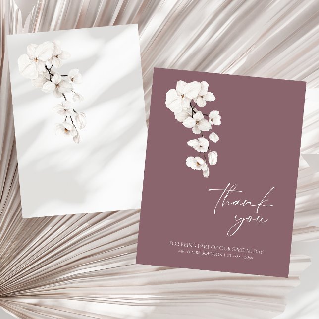 Modern Lila White Orchids Flowers Bröllop Tack Kort (Modern Purple White Orchids Flowers Wedding Thank You Card)
