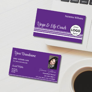 Modern Lila White Rand med Logotyp och foto Visitkort