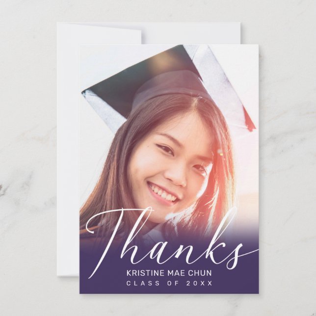 Modern Lila White Script Photo Studenten Tack Kort (Framsida)
