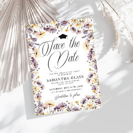 Modern Lila Wildblommor sparar datum Studenten Inbjudningar