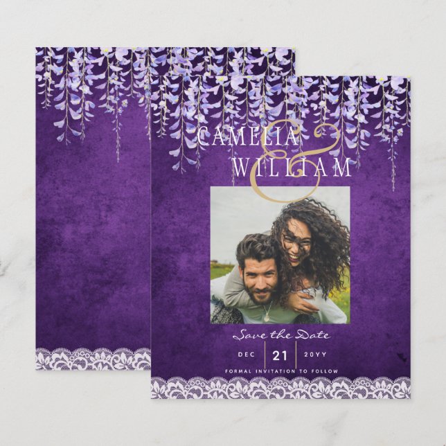 Modern Lila Wisteria Snöre Bröllop (Fram/baksida)