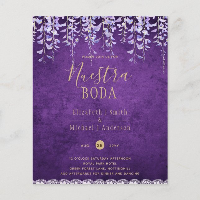 Modern Lila Wisteria Snöre Bröllop Flygblad (Framsidan)