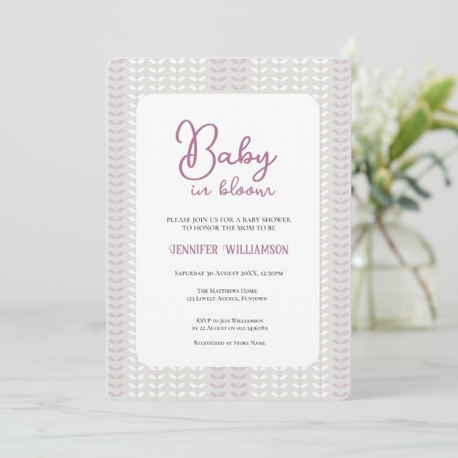 Modern Lilac Botanical Baby Shower invitation Inbjudningar (Stående Fram)