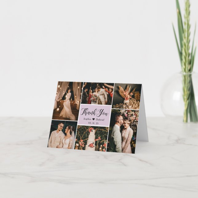 Modern Lilac Calligraphy 6 Photo Collage Bröllop T Tack Kort (Framsida)