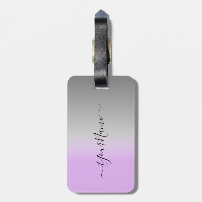 modern lilac-grått ombré-personlig bagagebricka (Baksidan Lodrät)