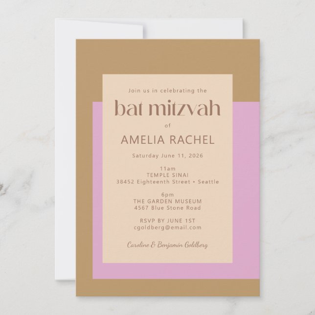 Modern Lilac Guld Rosa Geometric Bat mitzvah Inbjudningar (Framsida)