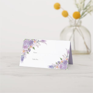 Modern Lilac Lavender Mauve Script Blommigt Bröllo Placeringskort