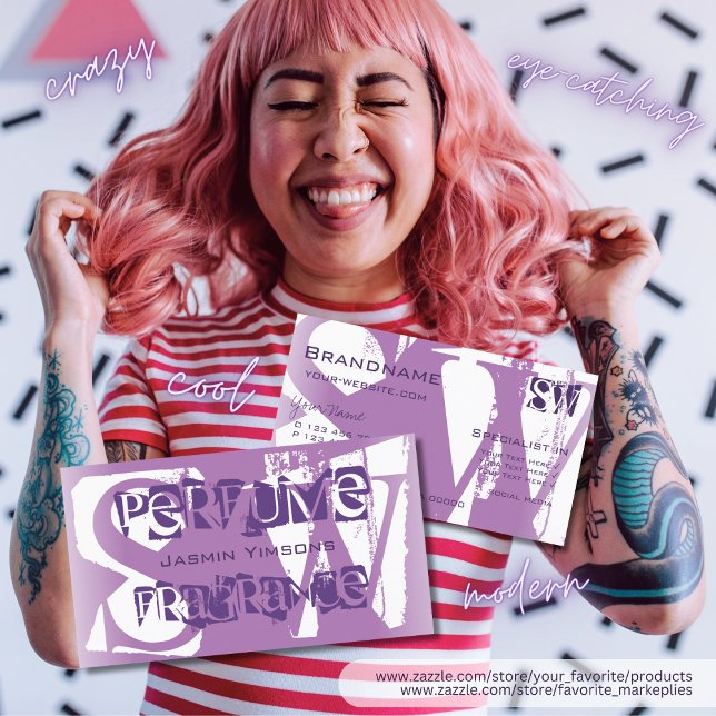 Modern Lilac Lila and White Chic med Initialer Visitkort (Skapare uppladdad)