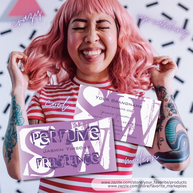 Modern Lilac Lila and White Chic med Monogram Visitkort (Skapare uppladdad)