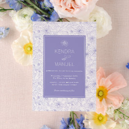 Modern Lilac Lila Blommigt Toile Bröllop Inbjudningar