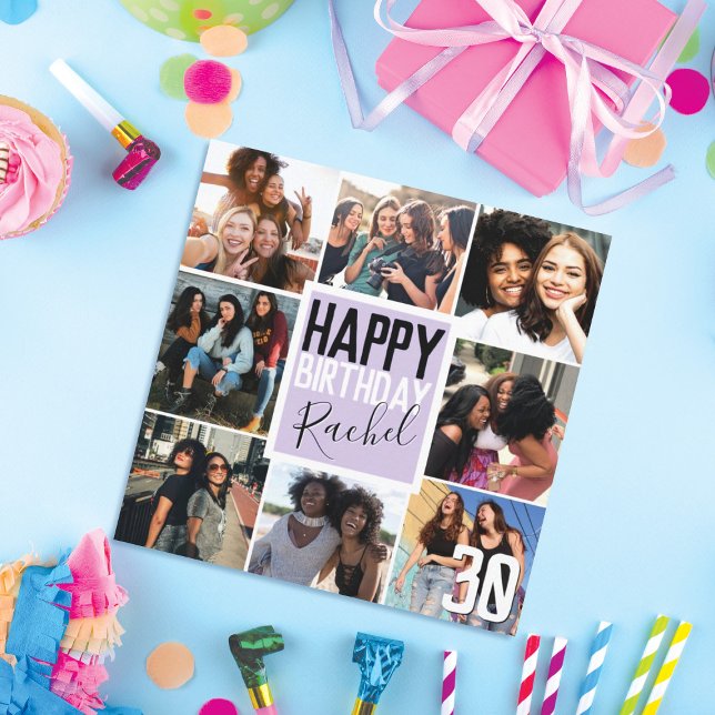 Modern Lilac Lila Friends Photo Collage Birthday Kort (Skapare uppladdad)