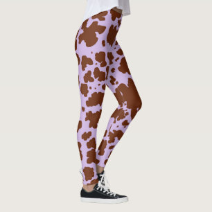 Modern Lilac Lila och Brown Cow Päls Skriv ut Leggings