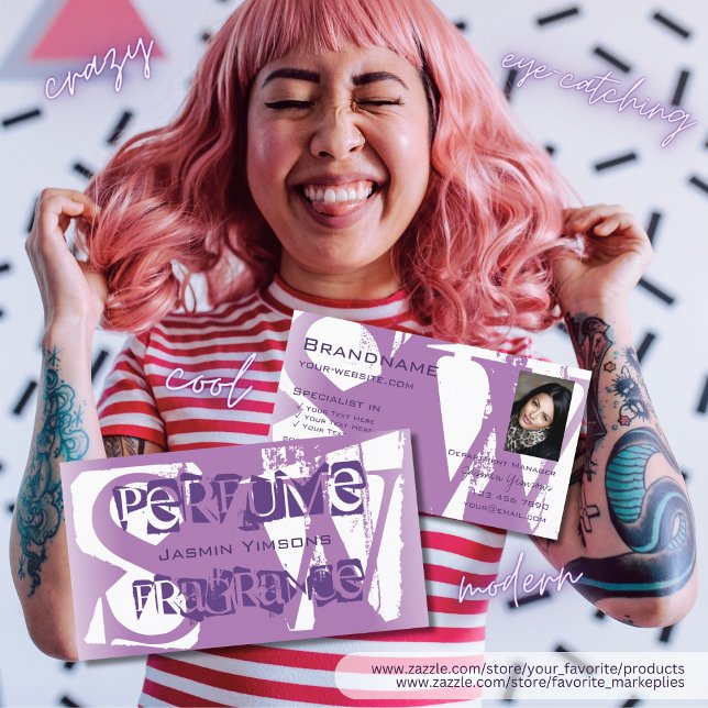 Modern Lilac Lila White med Photo and Monogram Visitkort (Skapare uppladdad)