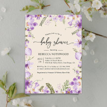 Modern Lilac Mauve Blommigts Baby Shower