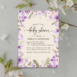 Modern Lilac Mauve Blommigts Baby Shower Inbjudningar