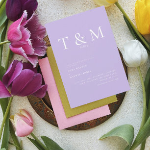 Modern Lilac Monogram No Parents Bröllop Inbjudningar