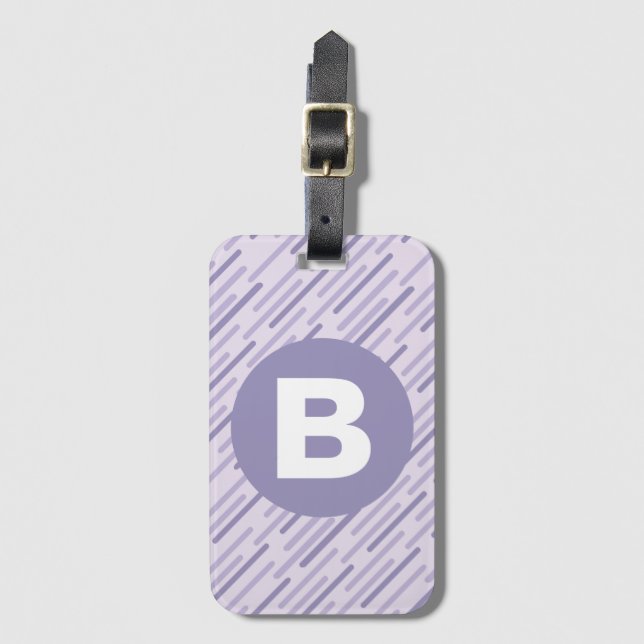 Modern Lilac Purple Diagonal Stripes Monogram Bagagebricka (Framsida vertikal)