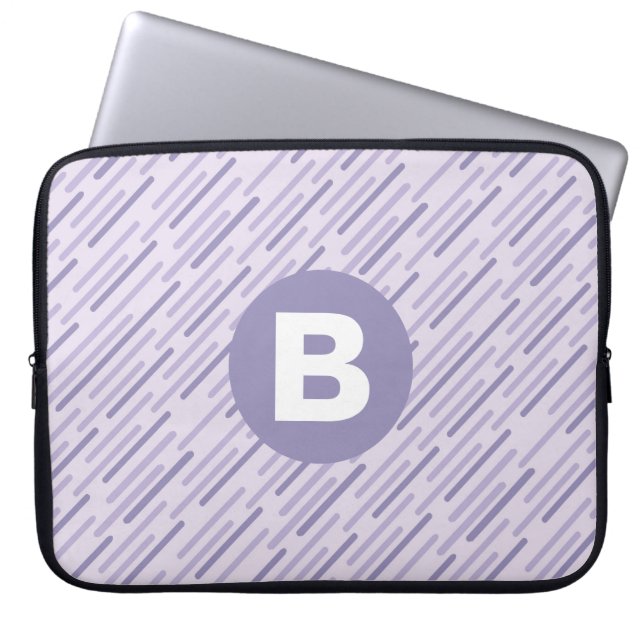 Modern Lilac Purple Diagonal Stripes Monogram Laptop Fodral (Framsidan)