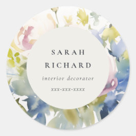 Modern  Lilac Watercolor Ro Blommigt Business Runt Klistermärke