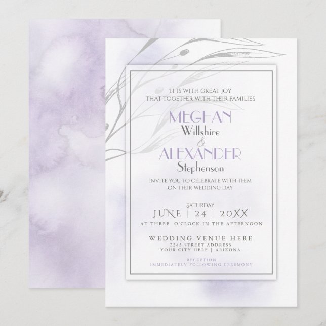 Modern Lilac Watercolor Stänk Inbjudningar (Fram/baksida)