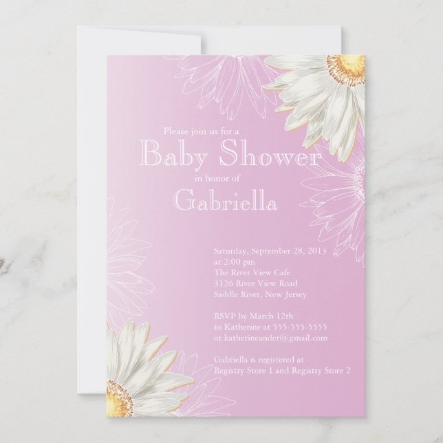 Modern Lilac & White Gerbera Daisy Baby Shower Inbjudningar (Framsida)