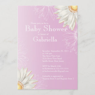 Modern Lilac & White Gerbera Daisy Baby Shower Inbjudningar