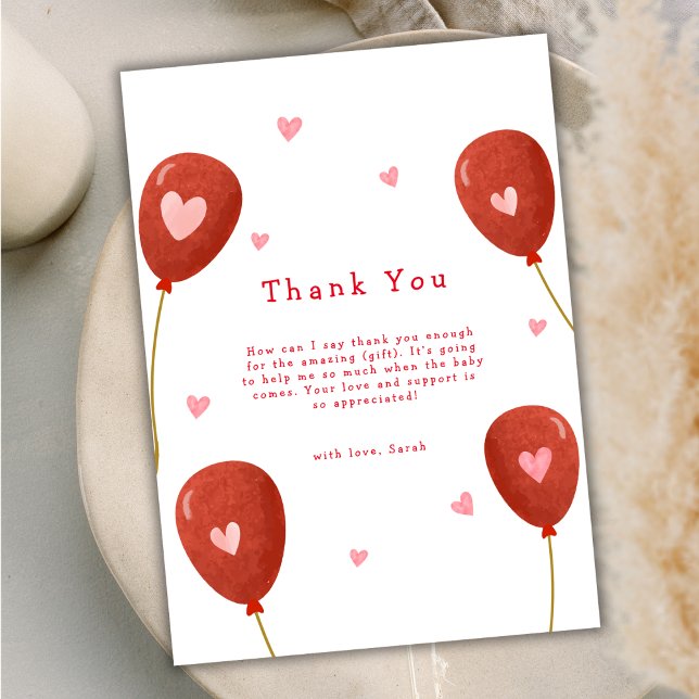Modern lille Baby Balloon Baby Shower Tack Kort (Modern Little Sweetheart Balloon Baby Shower Thank You Card)